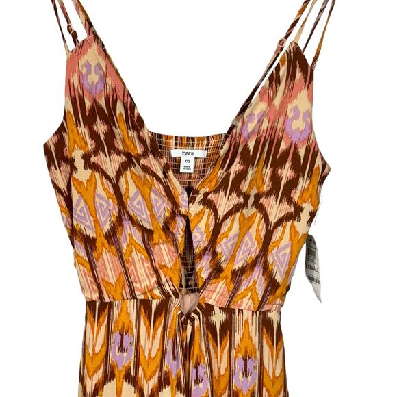Bar III XX-Small Romper Jumpsuit Wide Leg Keyhole V-Neck Spaghetti Straps Ikat - Picture 2 of 11